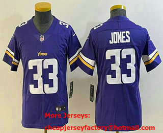 Youth Minnesota Vikings #33 Aaron Jones Purple Vapor Stitched Nike Limited Jersey