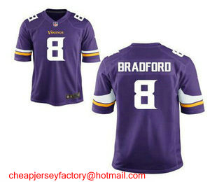 Youth Minnesota Vikings #8 Sam Bradford Purple Team Color Stitched NFL Nike Game Jersey