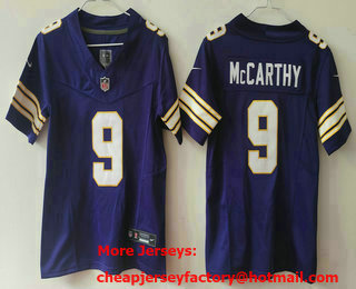 Youth Minnesota Vikings #9 JJ McCarthy Limited Purple Classic FUSE Vapor Jersey