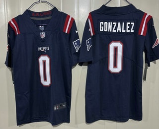 Youth New England Patriots #0 Christian Gonzalez Limited Navy Vapor Jersey
