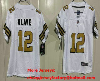 Youth New Orleans Saints #12 Chris Olave Limited White Alternate Vapor Jersey