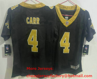 Youth New Orleans Saints #4 Derek Carr Black 2023 Vapor Untouchable Stitched Nike Limited Jersey