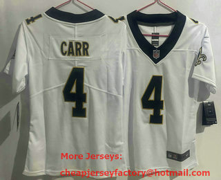 Youth New Orleans Saints #4 Derek Carr White 2023 Vapor Untouchable Stitched Nike Limited Jersey