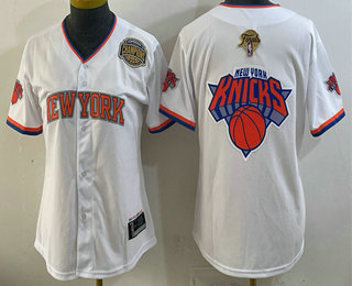 Youth New York Knicks Team Big Logo White 2026 Finals Eastern Conference Champions Patch Stitched Baseball Jersey