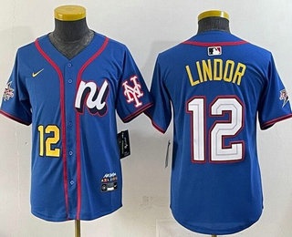 Youth New York Mets #12 Francisco Lindor Blue 2025 All Star Limited Jersey