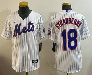 Youth New York Mets #18 Darryl Strawberry White Cool Base Stitched Jersey