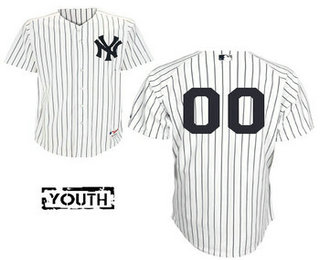 Youth New York Yankees White Strips Authentic Customized Baseball Jersey