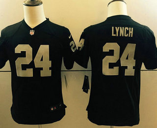 Youth Oakland Raiders #24 Marshawn Lynch Black Team Color Stitched NFL Nike Game Jersey