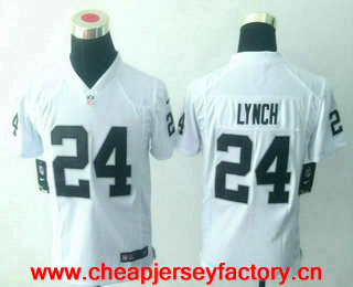 Youth Oakland Raiders #24 Marshawn Lynch White Road Stitched NFL Nike Game Jersey