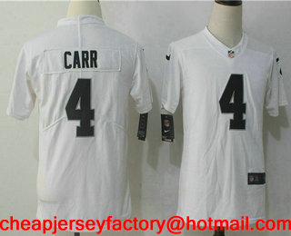 Youth Oakland Raiders #4 Derek Carr White 2017 Vapor Untouchable Stitched NFL Nike Limited Jersey