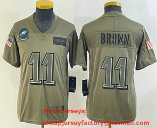 Youth Philadelphia Eagles #11 AJ Brown NEW Olive 2019 Salute To Service Stitched NFL Nike Limited Jersey