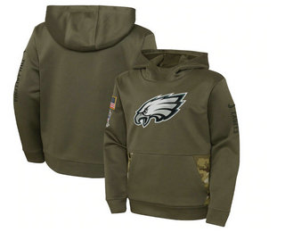 Youth Philadelphia Eagles 2022 Olive Salute to Service Therma Performance Pullover Hoodie