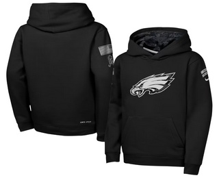 Youth Philadelphia Eagles Black 2026 Salute to Service Sideline Pullover Hoodie