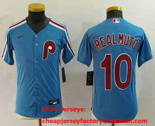 Youth Philadelphia Phillies #10 JT Realmuto Light Blue Cooperstown Cool Base Jersey