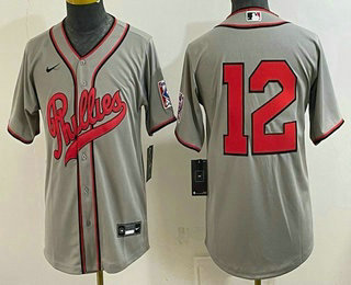 Youth Philadelphia Phillies #12 Kyle Schwarber Gray 2026 Field of Dreams Stadium Stitched Baseball Jersey