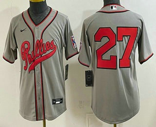 Youth Philadelphia Phillies #27 Aaron Nola Gray 2026 Field of Dreams Stadium Stitched Baseball Jersey