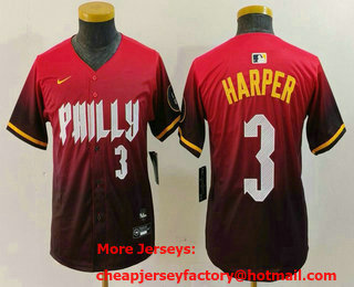 Youth Philadelphia Phillies #3 Bryce Harper Number Red 2024 City Connect Limited Jersey