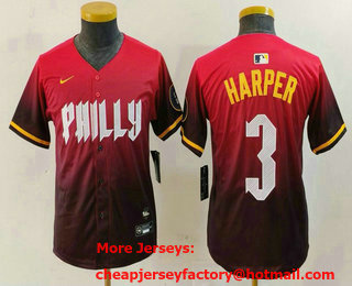 Youth Philadelphia Phillies #3 Bryce Harper Red 2024 City Connect Limited Jersey