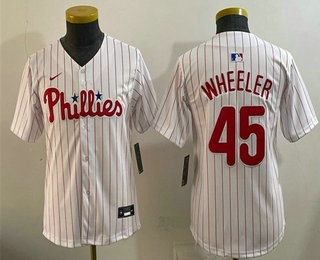 Youth Philadelphia Phillies #45 Zack Wheeler White Limited Stitched Jersey
