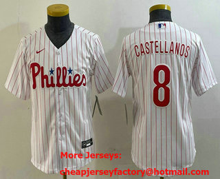 Youth Philadelphia Phillies #8 Nick Castellanos White Cool Base Jersey