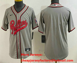Youth Philadelphia Phillies Blank Gray 2026 Field of Dreams Stadium Stitched Jersey