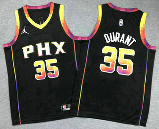 Youth Phoenix Suns #35 Kevin Durant Black 2022 Statement Icon Sponsor Swingman Jersey