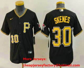 Youth Pittsburgh Pirates #30 Paul Skenes Number Black Stitched Cool Base Nike Jersey