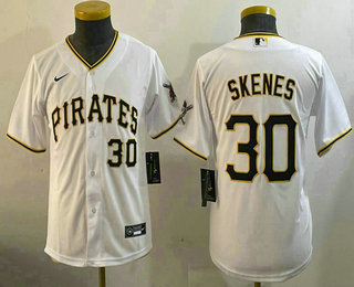 Youth Pittsburgh Pirates #30 Paul Skenes Number White Stitched Cool Base Jersey