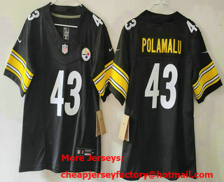 Youth Pittsburgh Steelers #43 Troy Polamalu Black 2023 FUSE Vapor Limited Stitched Jersey