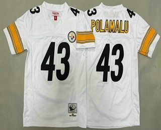 Youth Pittsburgh Steelers #43 Troy Polamalu White 2005 Throwback Jersey
