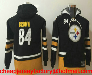 Youth Pittsburgh Steelers #84 Antonio Brown NEW Black Pocket Stitched NFL Pullover Hoodie