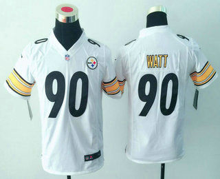 Youth Pittsburgh Steelers #90 T. J. Watt White Road Stitched NFL Nike Game Jersey
