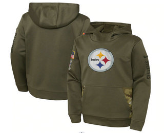Youth Pittsburgh Steelers 2022 Olive Salute to Service Therma Performance Pullover Hoodie