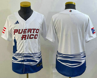 Youth Puerto Rico Baseball Blank 2023 White World Baseball Classic Stitched Jersey 01