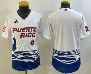 Youth Puerto Rico Baseball Blank 2023 White World Baseball Classic Stitched Jersey 04
