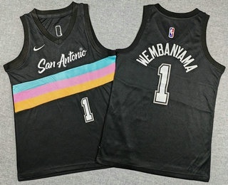 Youth San Antonio Spurs #1 Victor Wembanyama Black 2025 City Swingman Jersey