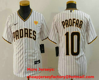 Youth San Diego Padres #10 Jurickson Profar White With PS Patch Cool Base Stitched Jersey