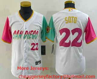 Youth San Diego Padres #22 Juan Soto Number White 2022 City Connect Cool Base Stitched Jersey