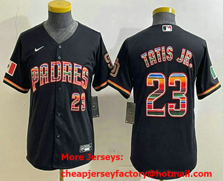 Youth San Diego Padres #23 Fernando Tatis Jr Black Rainbow Mexico Cool Base Stitched Jersey