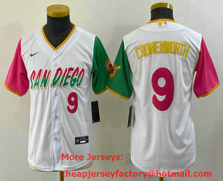 Youth San Diego Padres #9 Jake Cronenworth White Number 2022 City Connect Cool Base Stitched Jersey