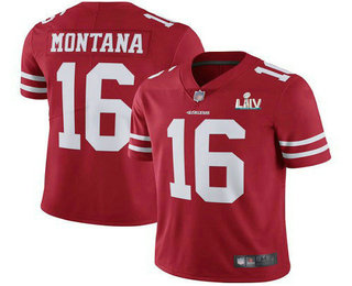 Youth San Francisco 49ers #16 Joe Montana Red 2020 Super Bowl LIV Vapor Untouchable Stitched NFL Nike Limited Jersey