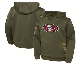 Youth San Francisco 49ers 2022 Olive Salute to Service Therma Performance Pullover Hoodie