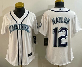 Youth Seattle Mariners #12 Josh Naylor White Cool Base Jersey