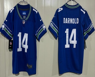Youth Seattle Seahawks #14 DK Metcalf Blue Limited Stitched Throwback Jersey