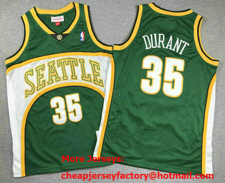 Youth Seattle Supersonics #35 Kevin Durant 2007-08 Green Hardwood Swingman Stitched Throwback Jersey