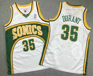 Youth Seattle Supersonics #35 Kevin Durant 2007-08 White Hardwood Swingman Stitched Throwback Jersey