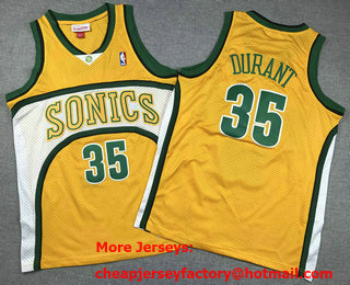 Youth Seattle Supersonics #35 Kevin Durant 2007-08 Yellow Hardwood Swingman Stitched Throwback Jersey