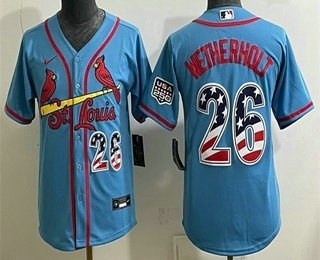 Youth St Louis Cardinals #26 JJ Wetherholt Blue USA 250 Fourth of July Stitched Jersey