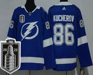 Youth Tampa Bay Lightning #86 Nikita Kucherov Blue 2022 Stanley Cup Stitched Jersey
