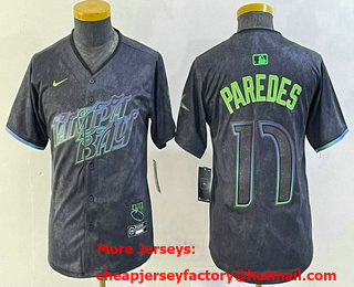 Youth Tampa Bay Rays #17 Isaac Paredes Charcoal 2024 City Connect Limited Cool Base Jersey
